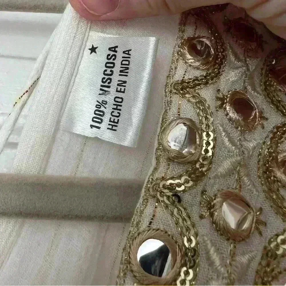 Ivory Boho Mirror Embellished Maxi Dress Viscose Kaftan Festival Beach Resort - Picture 5 of 17
